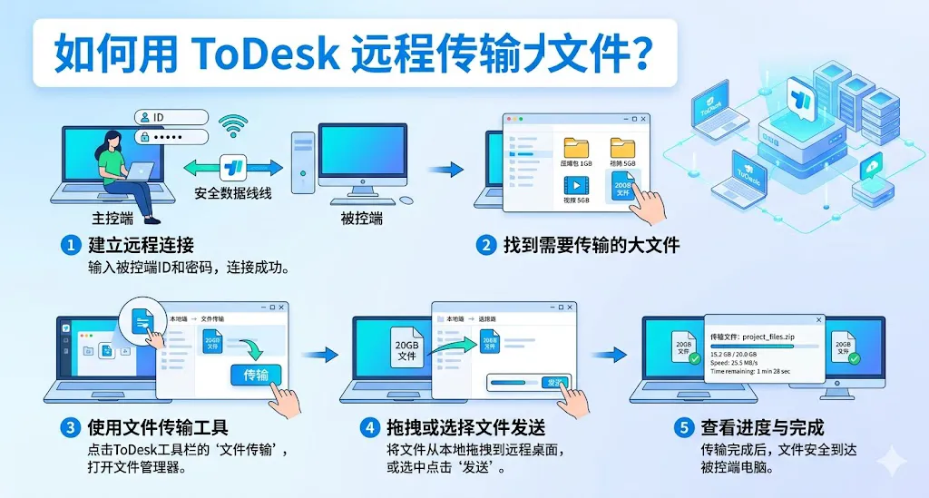 如何用 ToDesk 远程传输大文件？